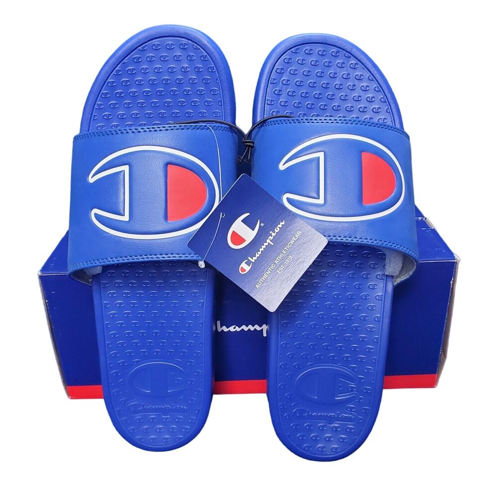 Champion Super Slide Blue Red White Men's Slide Sandals Size 14 New CP101312M